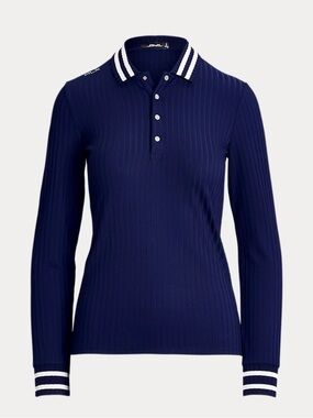 RLX Ralph Lauren Navy Long-Sleeve Ribbed Polo with White Stripe Trim